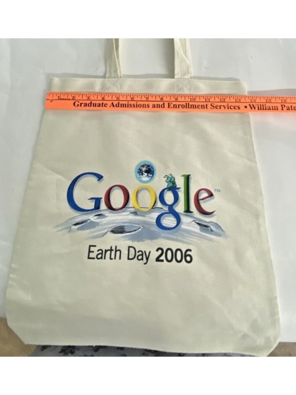 Google Tote Bag Earth Day 2006 Print 100% Cotton 15in x 13.7in Book Grocery - Picture 7 of 16